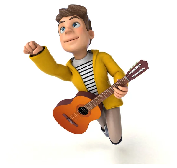 Fun Illustration Cartoon Kid Rain Gear Guitar — Stock Photo, Image