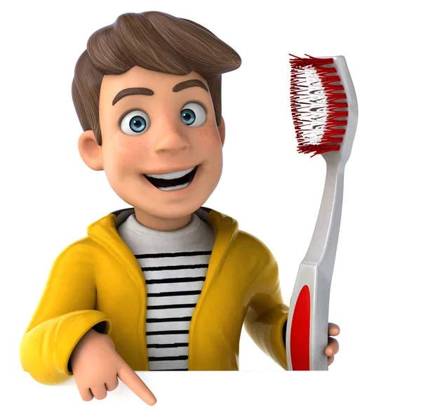 一个拿着牙刷的雨具的卡通人物的有趣3D图像 — 图库照片