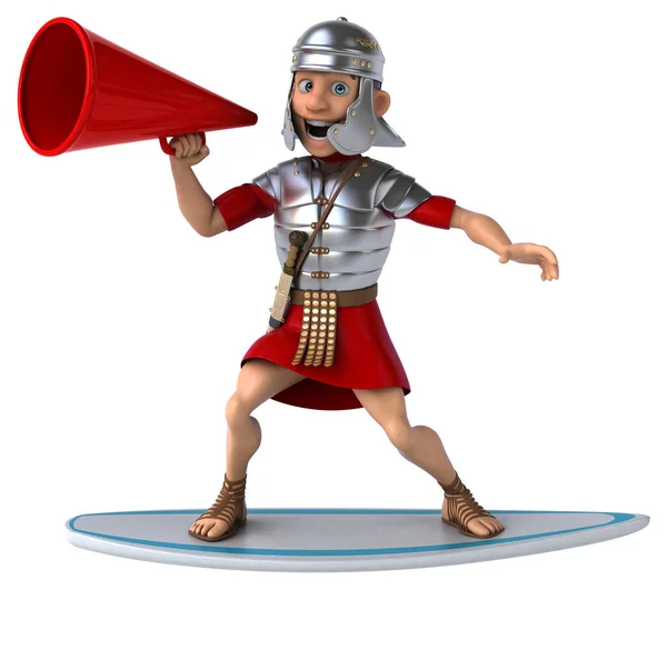 Fun Cartoon Character Roman Soldier Surfing — Stock Photo, Image