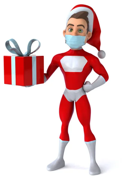 Divertente Super Babbo Natale Con Una Maschera Possesso Regalo — Foto Stock
