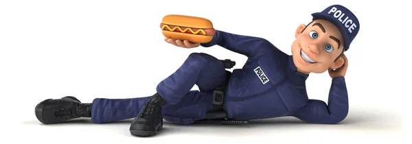 Leuke Illustratie Van Een Cartoon Police Officer Met Hotdog — Stockfoto