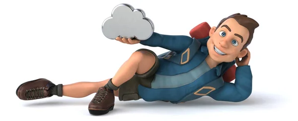 Ilustração Divertida Personagem Mochileiro Desenho Animado Com Nuvem — Fotografia de Stock