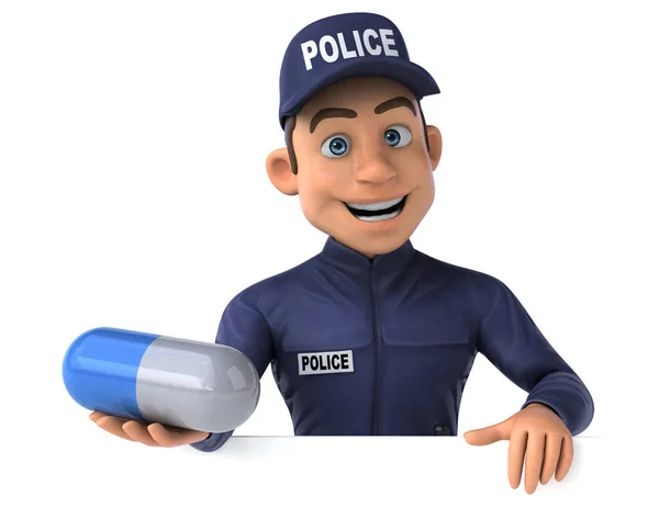 Весела Ілюстрація Карикатурного Офіцера Поліції Таблетками — стокове фото