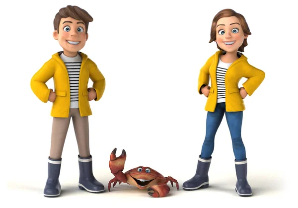 Leuke Illustratie Van Cartoon Kinderen Met Een Krab Witte Achtergrond — Stockfoto