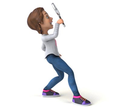 Çizgi filmdeki genç bir kızın 3 boyutlu eğlenceli çizimi.