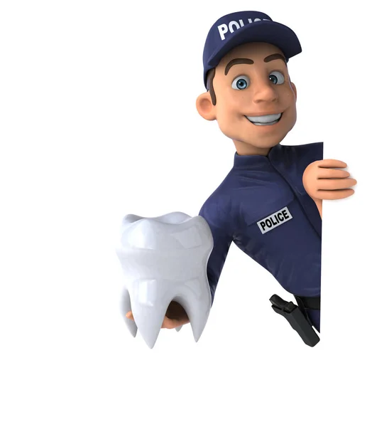 歯を持つ漫画警察官の楽しい3Dイラスト — ストック写真