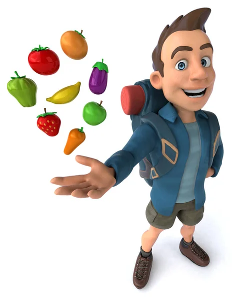 Fun Illustration Cartoon Backpacker Fruits — Stock Photo, Image
