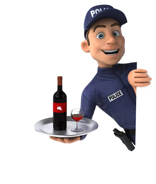 Ilustração Divertida Policial Desenhos Animados Com Vinho — Fotografia de Stock