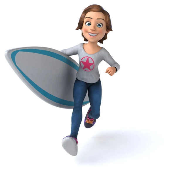 有趣的3D卡通片少女冲浪 — 图库照片