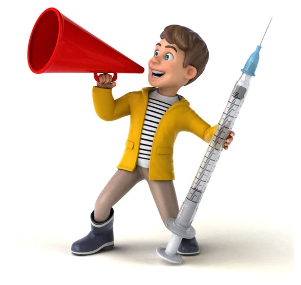 Fun Illustration Cartoon Kid Rain Gear Syringe — Stock Photo, Image