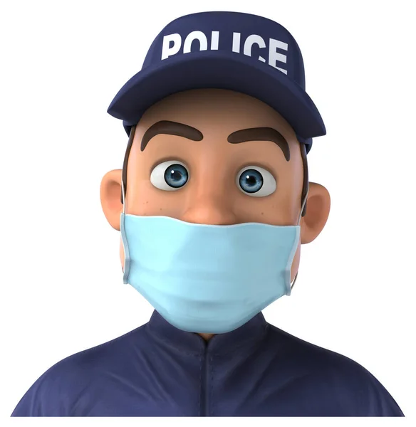 Ilustração Divertida Policial Desenhos Animados Com Máscara — Fotografia de Stock