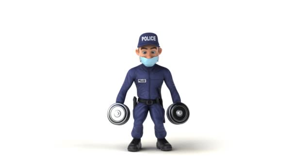 Animation Amusante Policier Bande Dessinée Avec Des Poids Levage Masque — Video