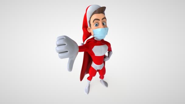 Leuke Super Kerstman Karakter Met Een Masker Met Duim Naar — Stockvideo