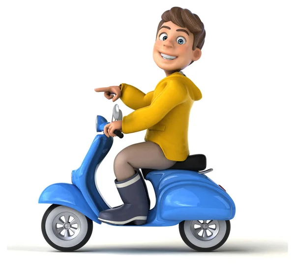 Fun Illustration Cartoon Kid Rain Gear Scooter — Stock Photo, Image