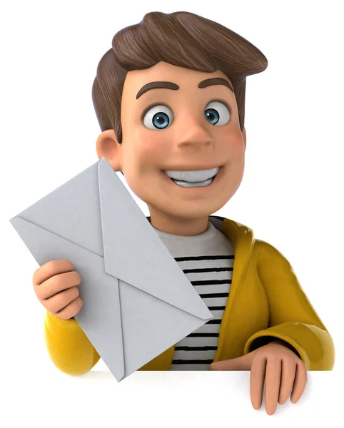 Fun Illustration Cartoon Kid Rain Gear Holding Letter — Stock Photo, Image