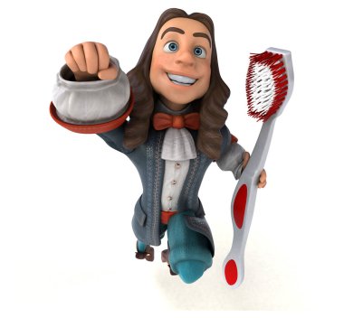 Tarihe geçen barok kostümlü bir karikatürcünün 3 boyutlu resmi.