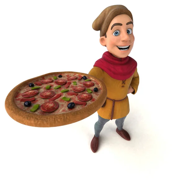 Illustration Einer Mittelalterlichen Historischen Figur Mit Pizza — Stockfoto