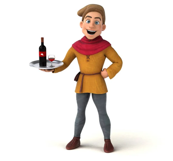 ワインと中世の歴史的人物の3Dイラスト — ストック写真