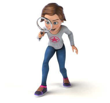 Çizgi filmdeki genç bir kızın 3 boyutlu eğlenceli çizimi.