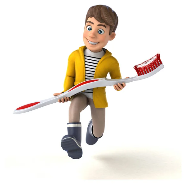 Fun Illustration Cartoon Kid Rain Gear Toothbrush — Stock Photo, Image