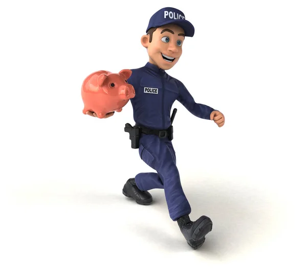 Leuke Illustratie Van Een Cartoon Police Officer Met Spaarvarken — Stockfoto