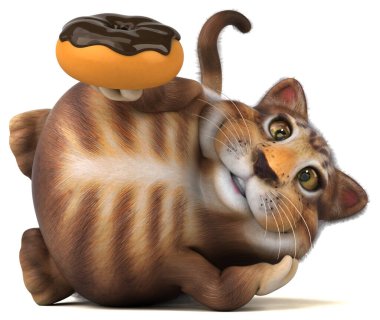 Donutlu eğlenceli kedi - 3D Görüntü