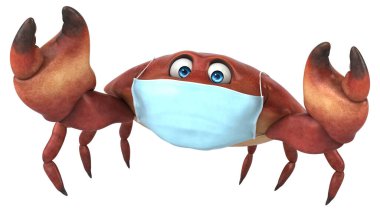 Maskeli 3 boyutlu komik karakter yengeci.