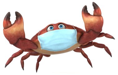 Maskeli 3 boyutlu komik karakter yengeci.