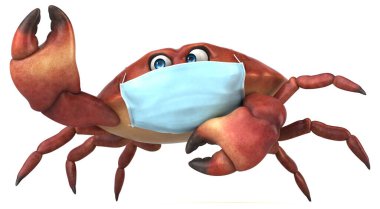 Maskeli 3 boyutlu komik karakter yengeci.