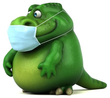 Maskeli komik bir çizgi film karakteri dinozor.