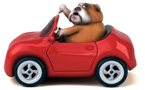 Spaß Bulldogge Auf Auto Illustration — Stockfoto