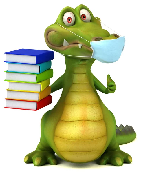 Lustiges Cartoon Krokodil Mit Maske Die Bücher Hält — Stockfoto