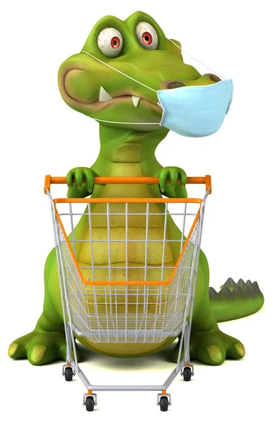 Divertido Cartoon Crocodilo Com Uma Máscara Compras — Fotografia de Stock