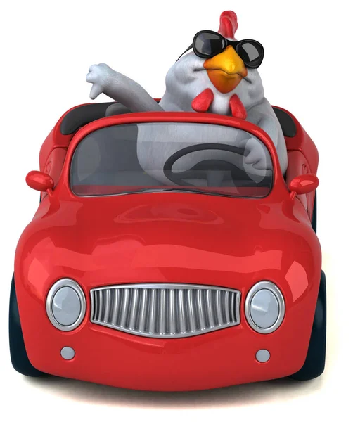 Pollo Divertido Coche Ilustración — Foto de Stock