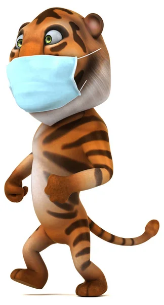 Divertido Tigre Personagem Desenho Animado Com Uma Máscara — Fotografia de Stock