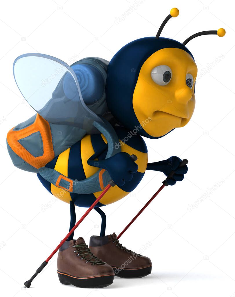 Fun backpacker bee  cartoon character - 3D Illustration