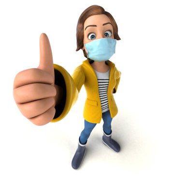 Maskeli 3 boyutlu eğlenceli genç kız.