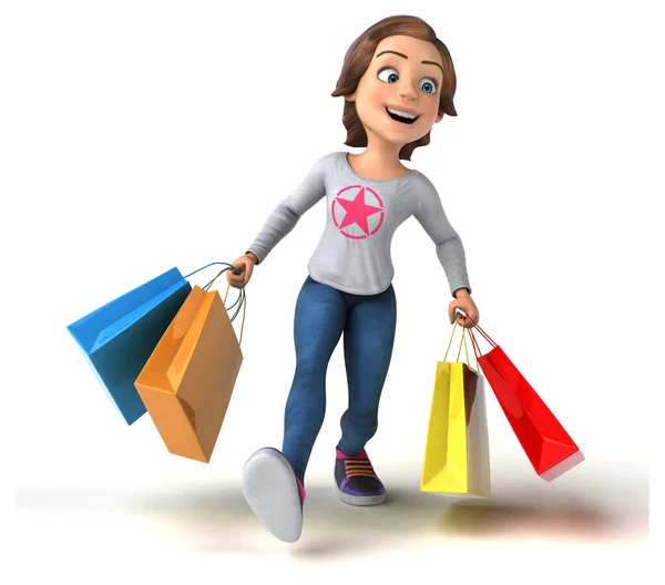Kul Tecknad Tonåring Flicka Shopping Med Väskor — Stockfoto
