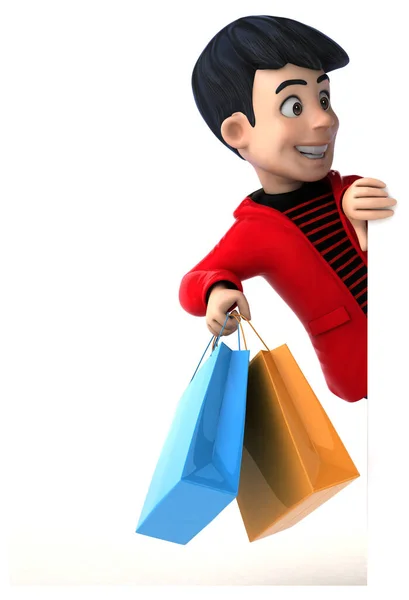Fun Cartoon Teenager Boy Mit Taschen Einkaufen — Stockfoto