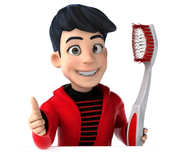 Divertido Personagem Desenho Animado Adolescente Com Uma Escova Dentes — Fotografia de Stock