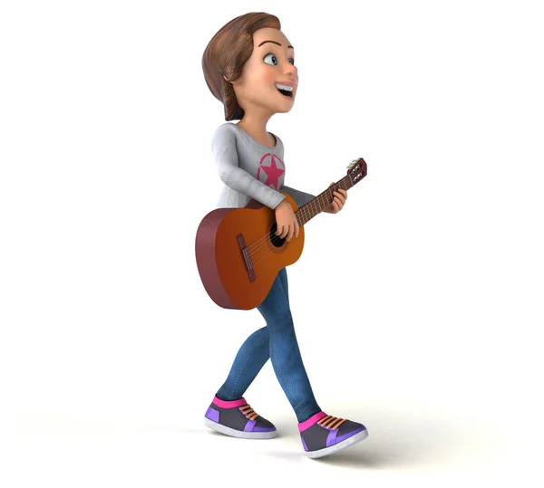 Fun Dessin Animé Adolescent Fille Avec Guitare — Photo