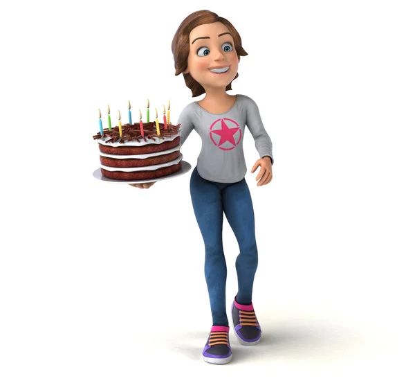 Fun Illustration Cartoon Teenage Girl Cake — Stock Photo, Image