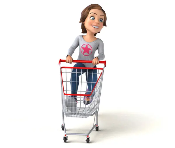 玩具车购物的3D卡通片少女 — 图库照片