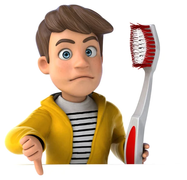 Fun Illustration Cartoon Kid Rain Gear Toothbrush — Stock Photo, Image