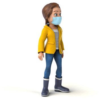 Maskeli 3 boyutlu eğlenceli genç kız.