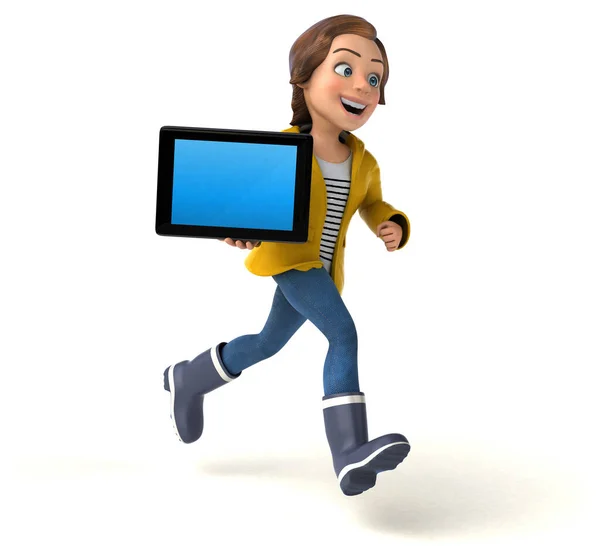 Leuke Illustratie Van Een Cartoon Tiener Meisje Met Tablet — Stockfoto