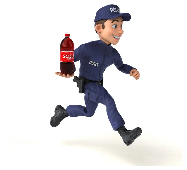 Divertente Illustrazione Agente Polizia Dei Cartoni Animati Con Soda Foto Stock