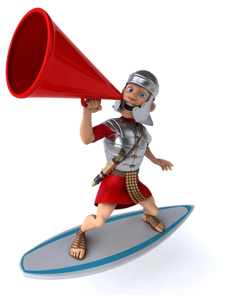 Fun Cartoon Roman Soldier Surfing — Stock Photo, Image