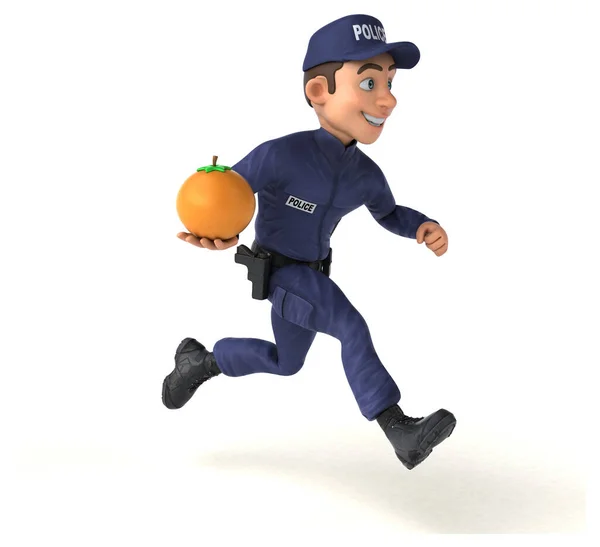 Diversión Ilustración Oficial Policía Dibujos Animados Con Naranja —  Fotos de Stock