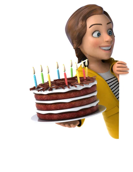 Lustige Illustration Eines Cartoon Teenager Mädchen Mit Kuchen — Stockfoto